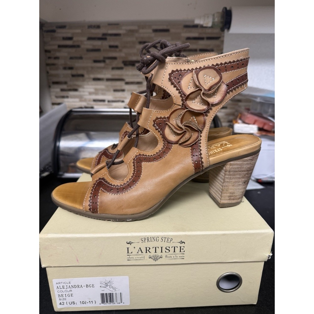 Spring Step L'artiste Alejandra Lace Up Sandals Heels Size 42 US 10.5-11